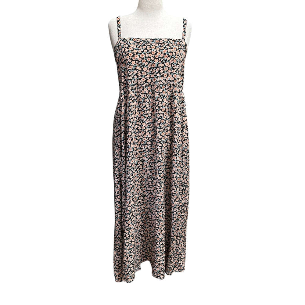 Natural Life Black Peach Floral Maxi Dress L/XL Square Neck Boho Cottagecore - Picture 2 of 16